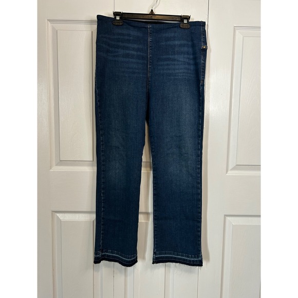 Lysse New York Womens XL Dark Wash Straight Leg Pull On Denim Leggings Raw Hem - Picture 1 of 4